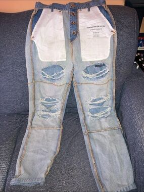 Maniere De Voir Light Blue Distressed Patch Jeans